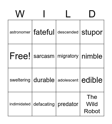 The Wild Robot Bingo Card