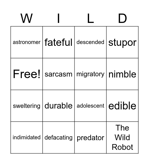 The Wild Robot Bingo Card