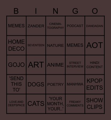Untitled Bingo Card