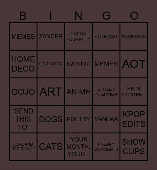 Untitled Bingo Card