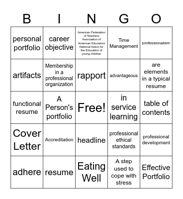 Skills College and Career Bingo Card