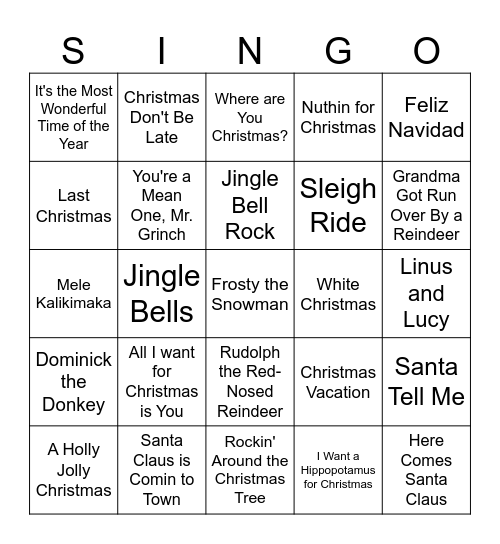 Titan Holiday Singo Bingo Card