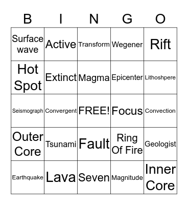Earth Unit Bingo Card