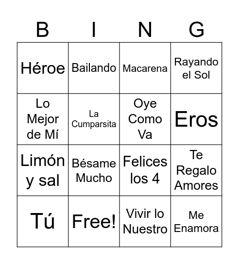 BINGO MUSICAL VICUNHA Bingo Card