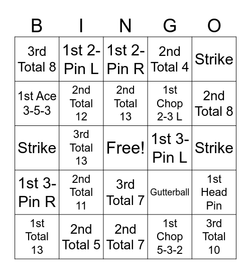 5-Pin Bowling BINGO Card