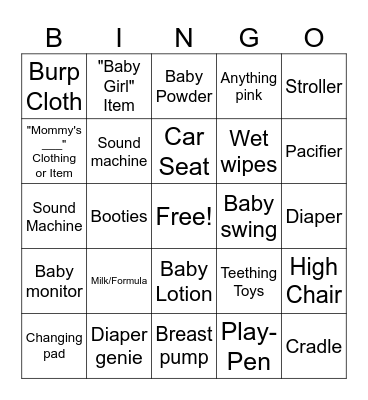 Baby Shower Gift Bingo Card