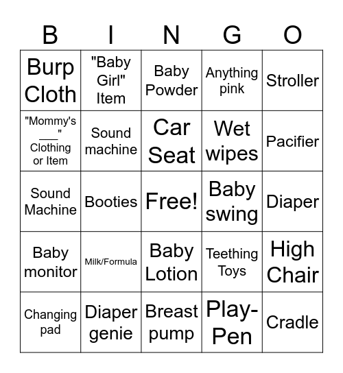 Baby Shower Gift Bingo Card