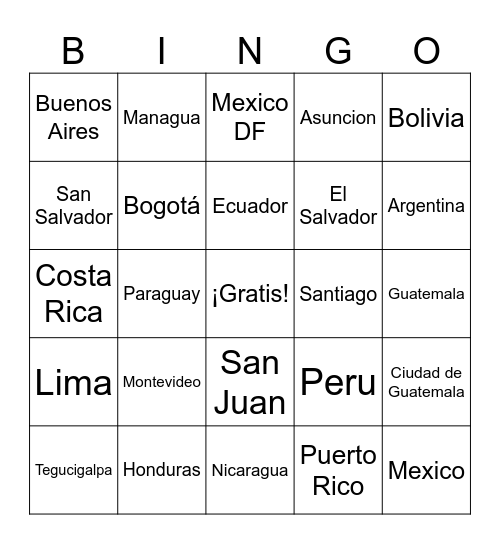 Paises Bingo Card