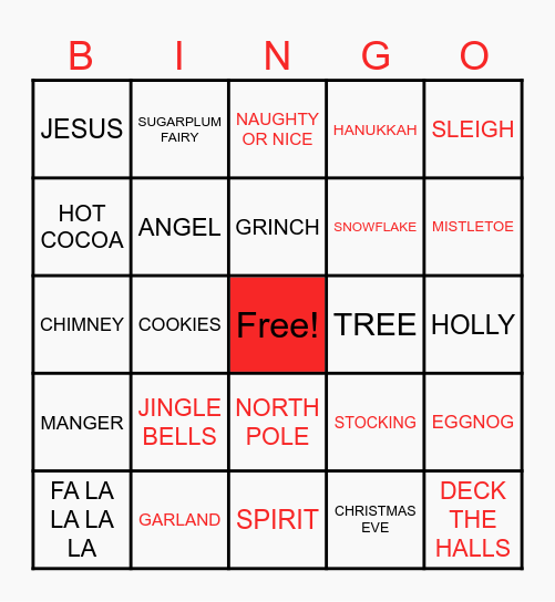 MERRY CHRISTMAS Bingo Card