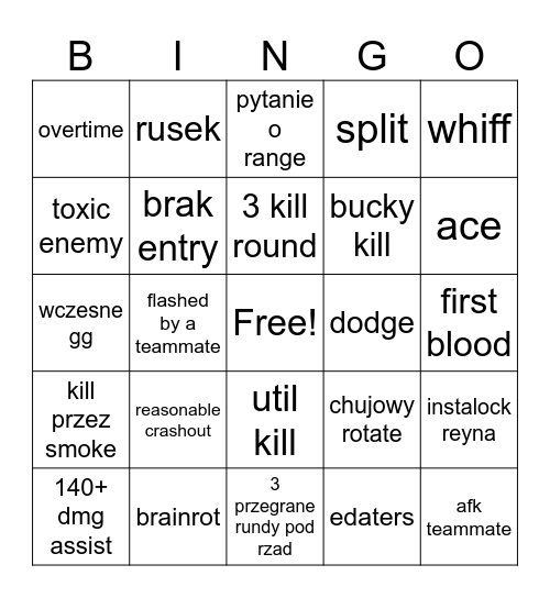 Valo Bingo Card