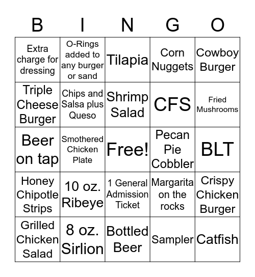 5D Steakhouse and Lounge  Bingo Card