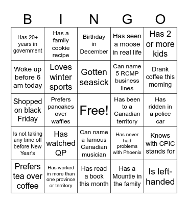 Get Together Bingo Card