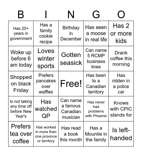 Get Together Bingo Card