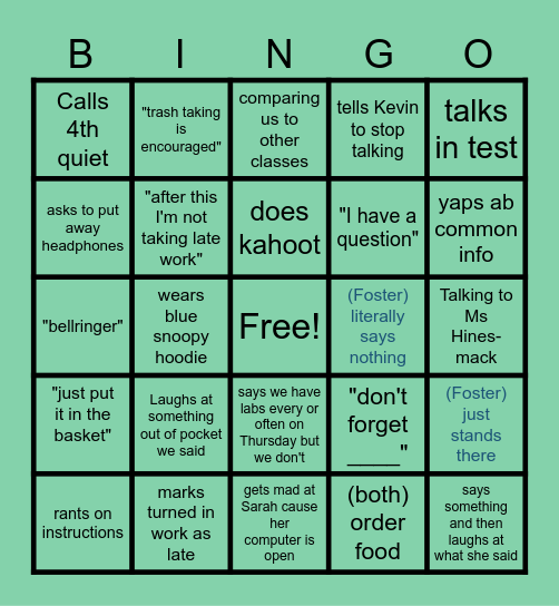 Ms. Colman + (Mr. Foster) Bingo Card