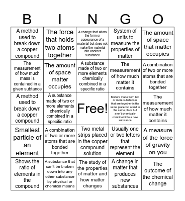 Science Vocab Bingo Card