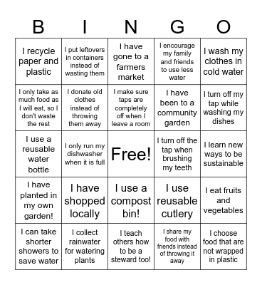 Stewardship Bingo Card