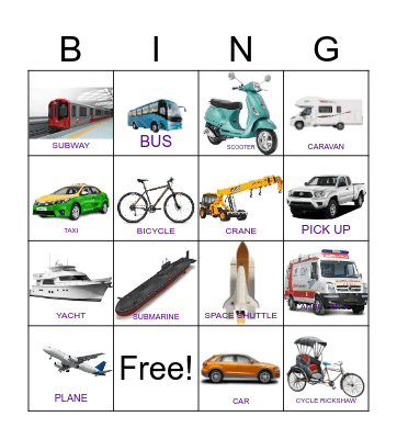 TRANSPORTATION Bingo Card