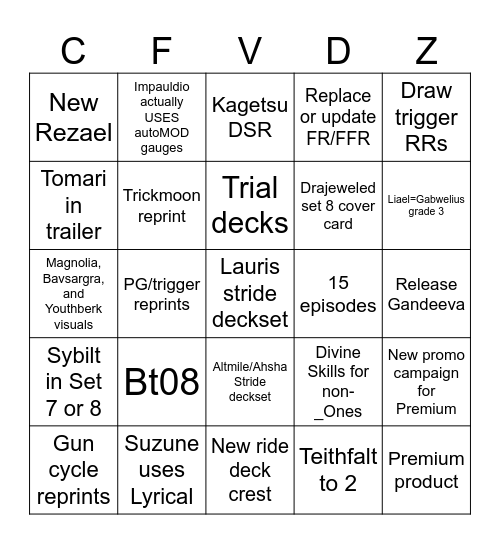 VG Dec 2024 Stream Bingo Card