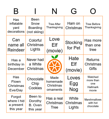 Orange Video Holiday Party 2024 Bingo Card