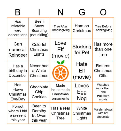 Orange Video Holiday Party 2024 Bingo Card