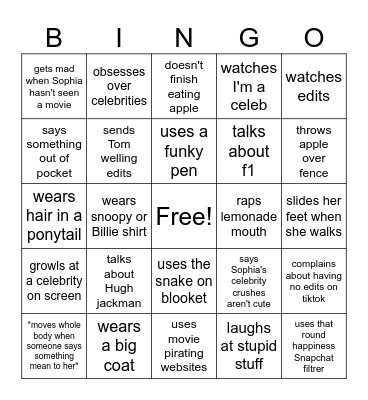 Mila Bingo Card