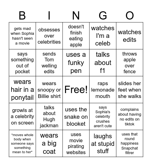 Mila Bingo Card