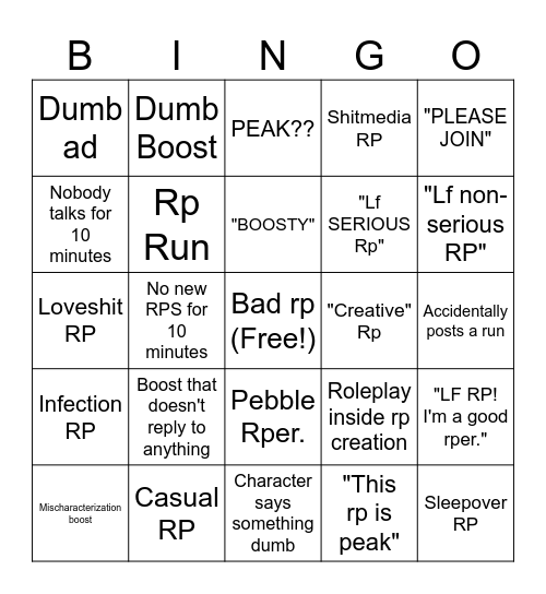 Blushcrunch Rp creation bingo Card