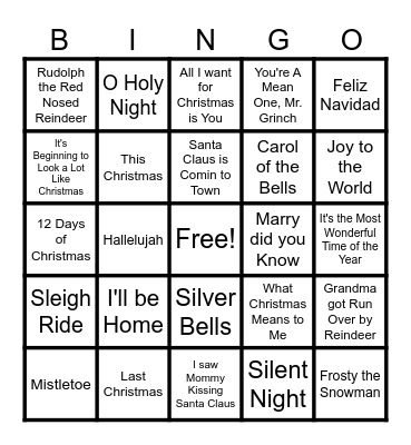 Christmas Songs Bingo Card