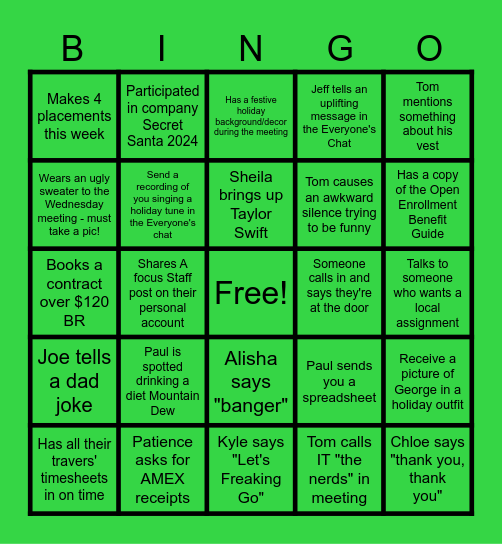 Focus Staff Holiday Bingo 2024 Bingo Card