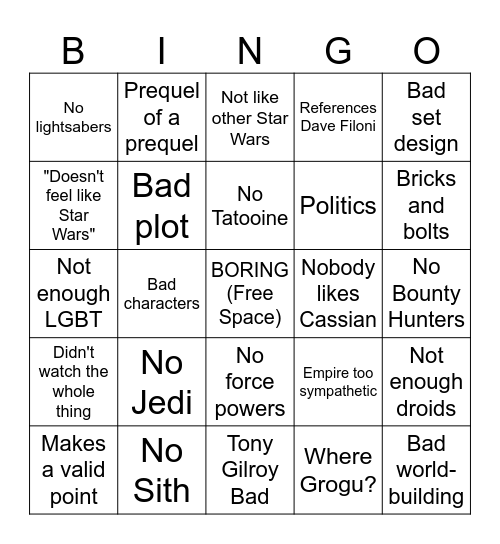 Andor Bingo Card