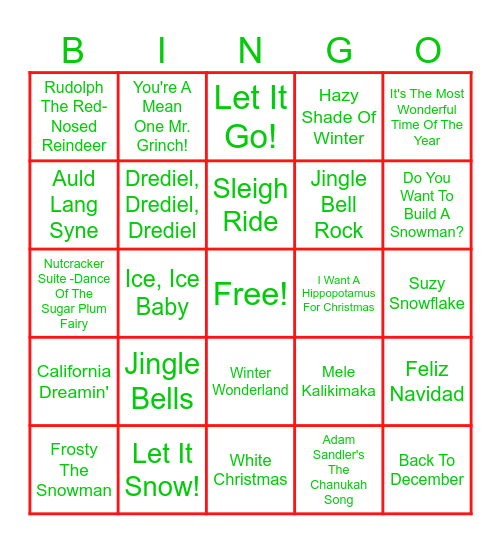 Jingle Bingo! Bingo Card