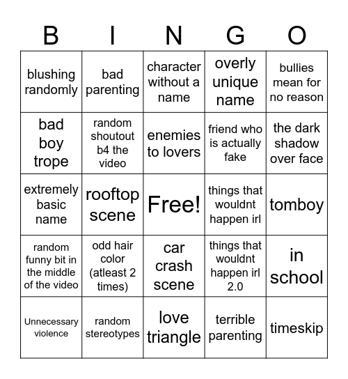 gacha life Bingo Card