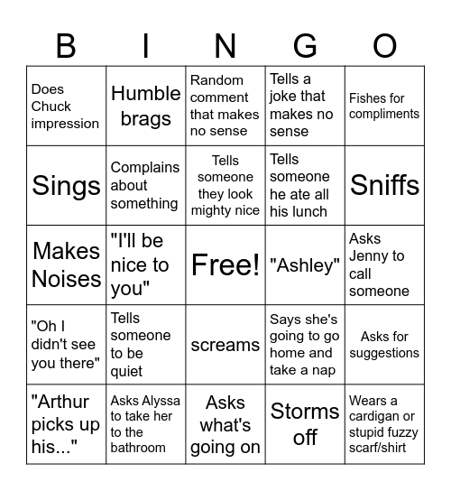 Day Support Bingo Card