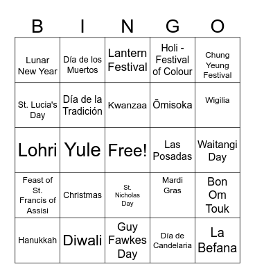 CLEBRATION BINGO Card