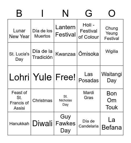 CLEBRATION BINGO Card