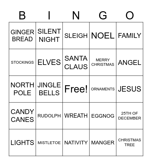 CHRISTMAS Bingo Card