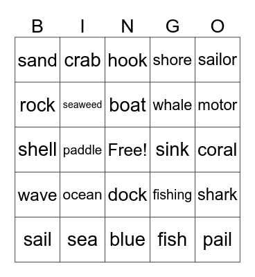 Boat Bingo Card