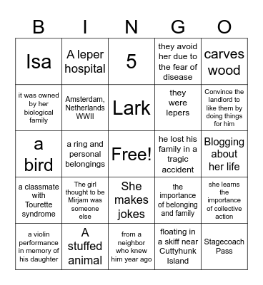 Book Club Bingo Card