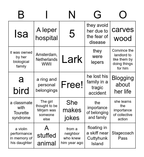 Book Club Bingo Card
