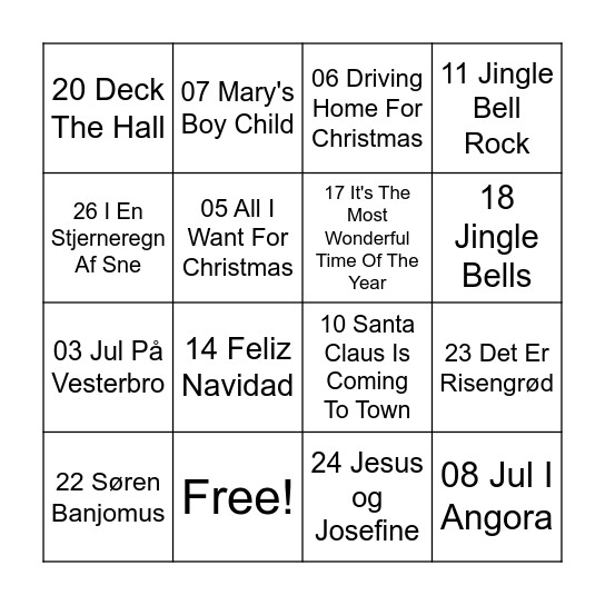 IJG Julebanko Bingo Card