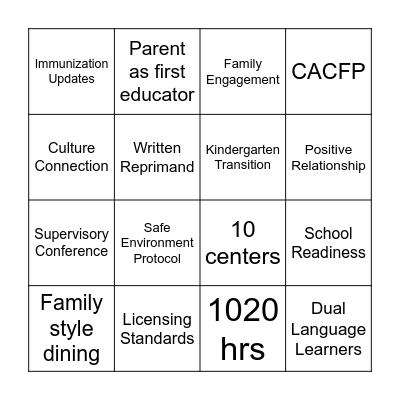 Program Goal BINGO Card