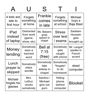 Austin Bingo Card