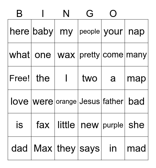 Deima's Kindergarten Sight Words Bingo Card