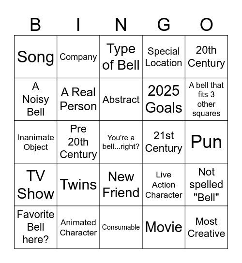 2025 Bells Bingo Card