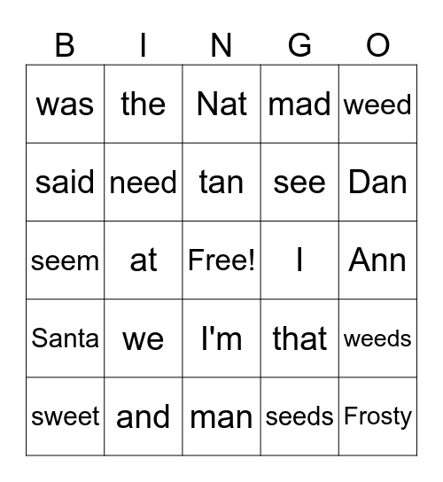 Grade 2 Bingo Card