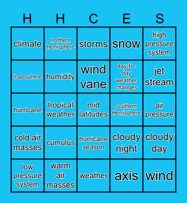 Weather Vocabulary 2 Bingo Card
