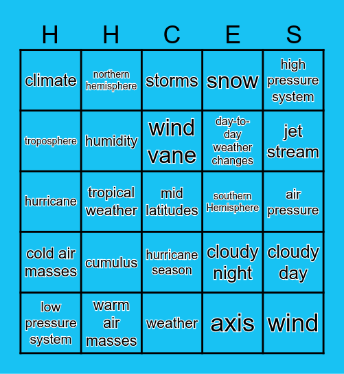 Weather Vocabulary 2 Bingo Card