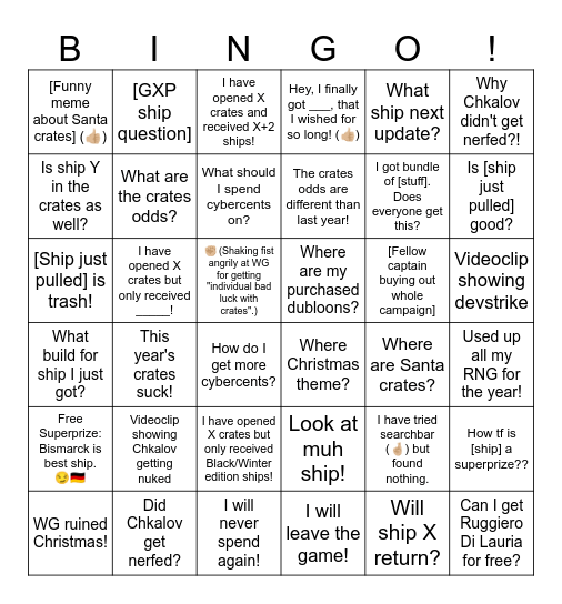 Reddit Xmas Bingo! Bingo Card