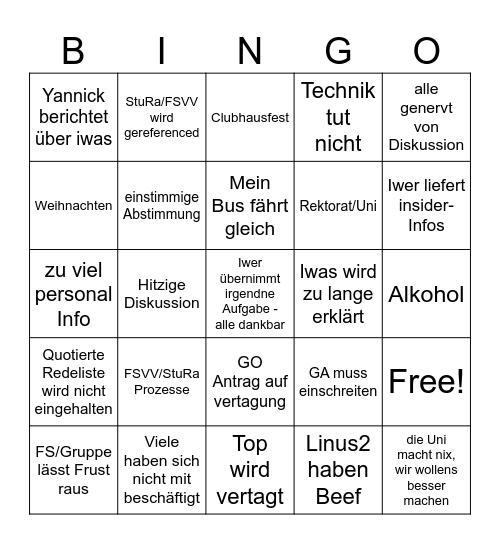 FSVV/StuRa vor Weihnachten Bingo Card