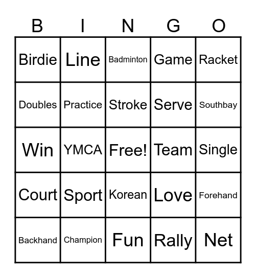 Badminton Bingo Card